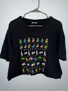 Teddy Fresh black raw hem cropped animal tee size XL